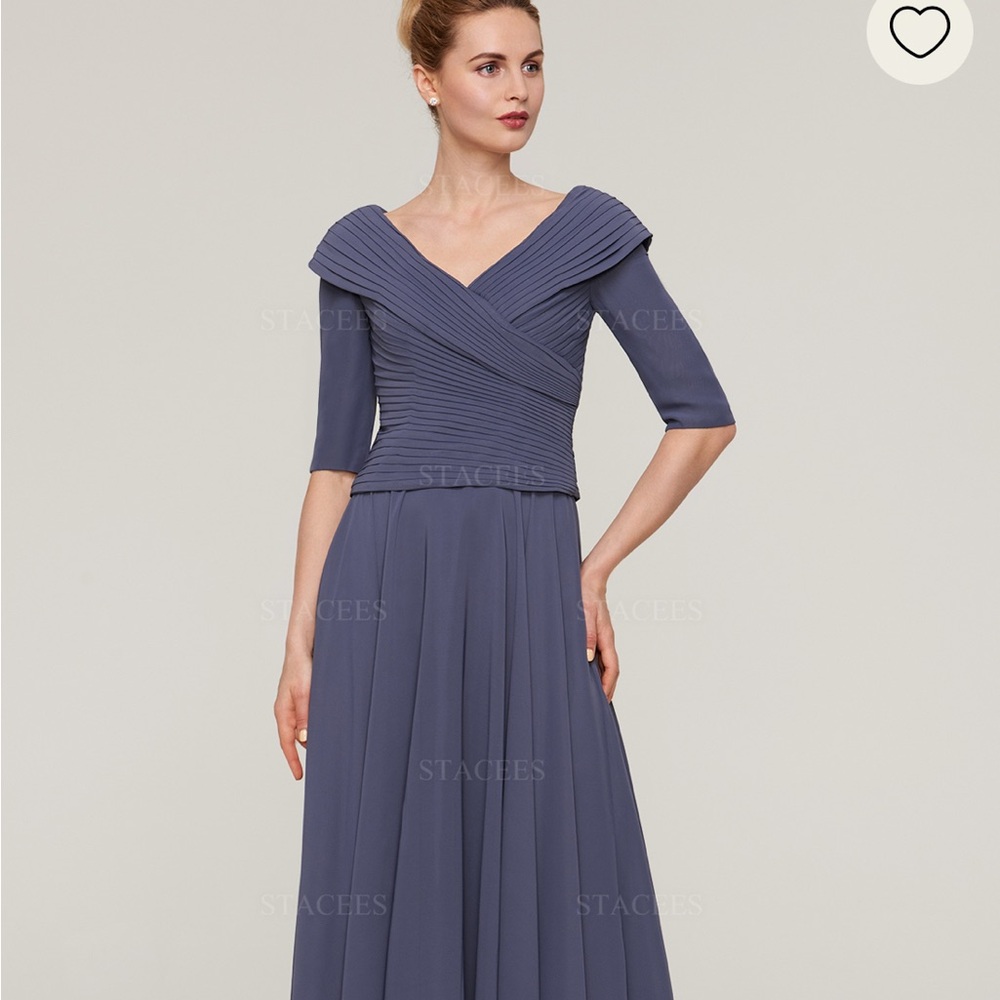 Stacees A-line/V Neck Half Sleeve Tea Length Chiffon Mother of Bride Dress